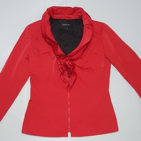 Lafayette 148 NY Jacket Red Crisp Taffeta Ruffle C - Picture 3 of 8